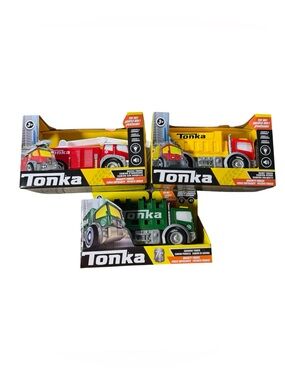 Tonka Mighty Force 8” Lights & Sounds Dump Garbage Nozzle Fire Truck Lot of 3